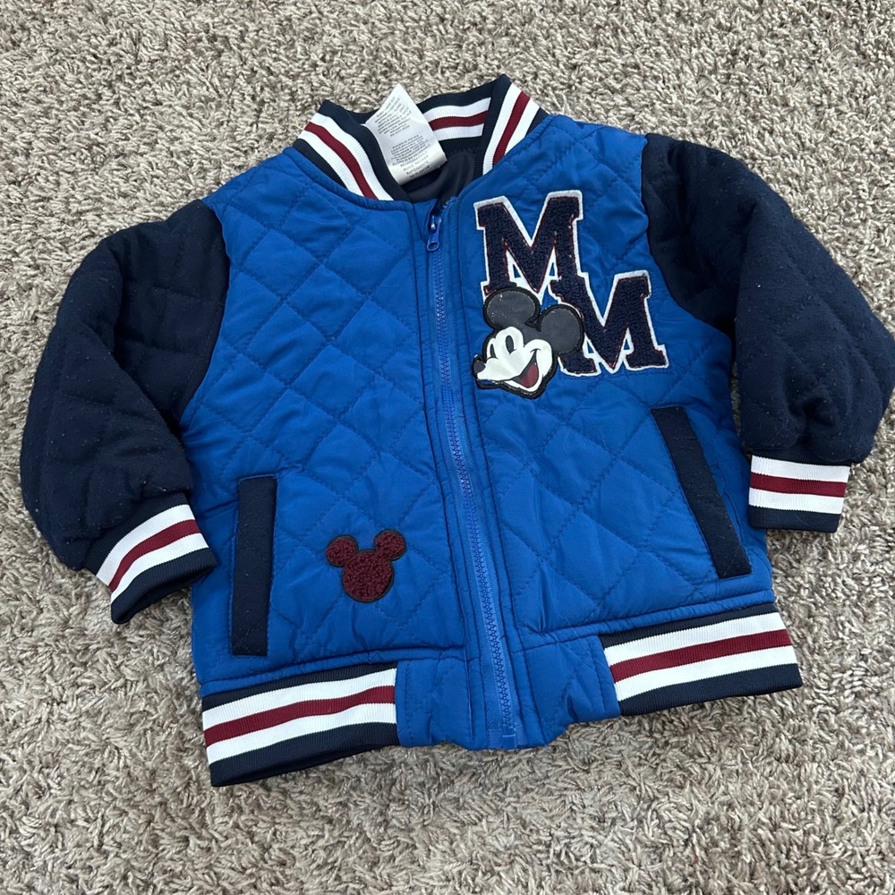 Disney Junior Mickey Mouse Toddler Bomber Jacket Quilted‎ Blue 2T